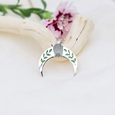 Srebrna Lunula z Agatem Mszystym - Naszyjnik